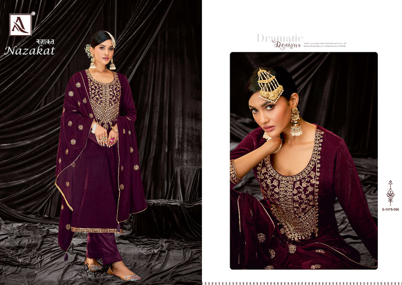 Alok Suit Nazakat Velvet With Heavy Embroidery Work Stylish Designer Party Wear Fancy Salwar Kameez