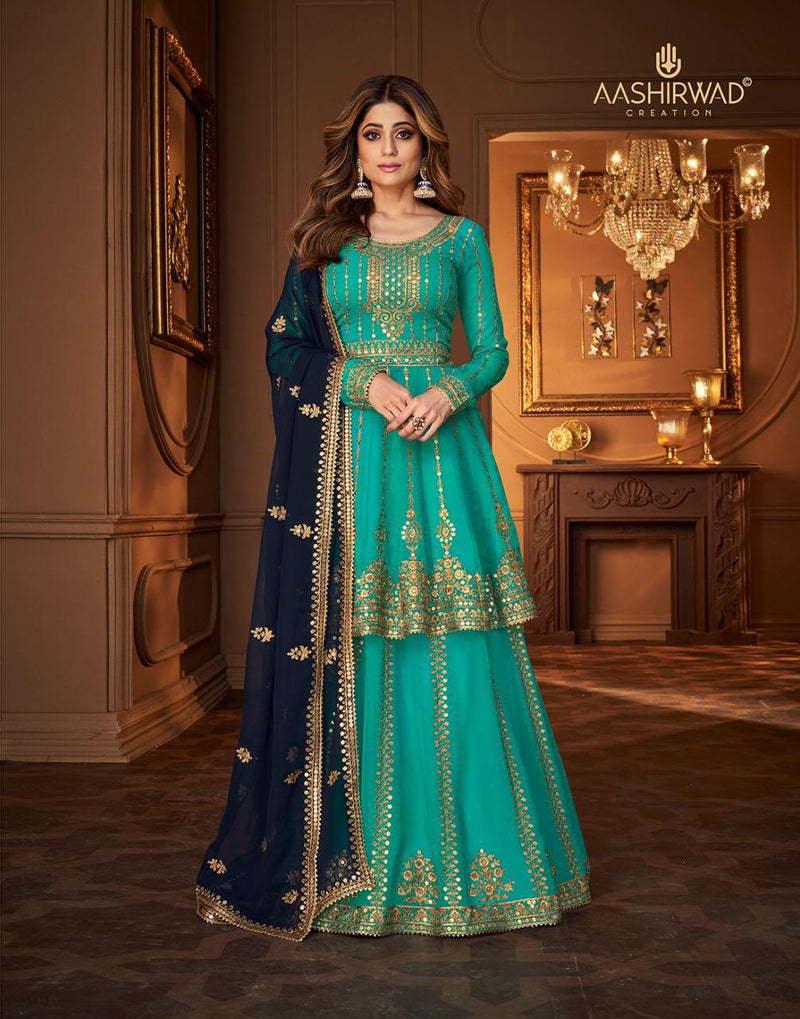 Aashirwad Creation Niharika Georgette Heavy Designer Wedding Wear Elegant Salwar Suits