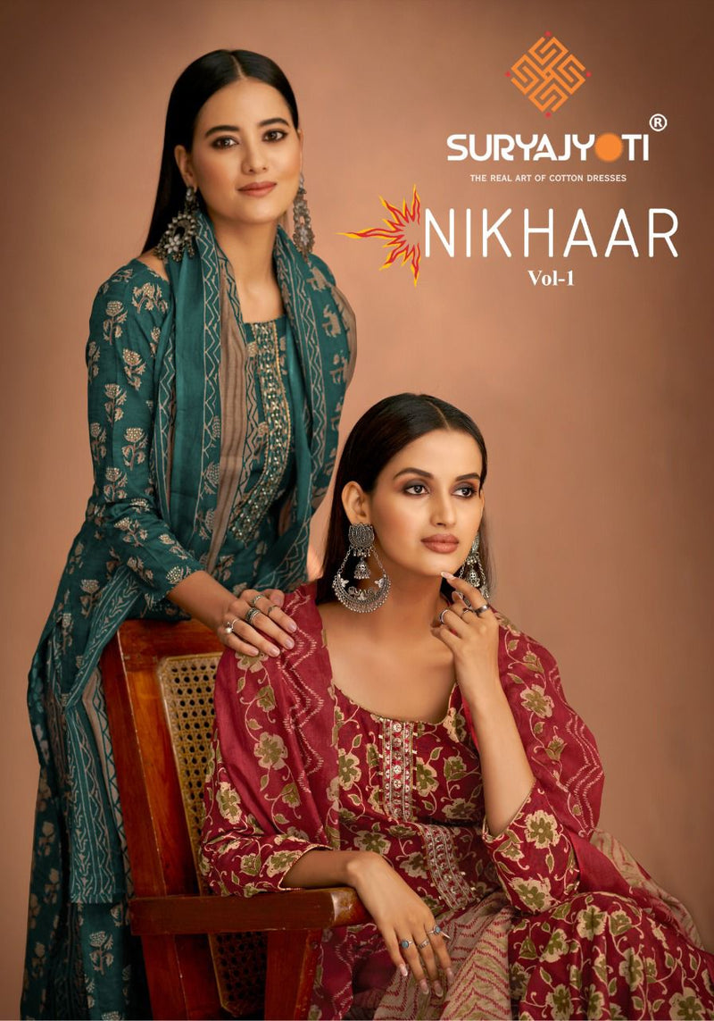 Suryajyoti Nikhaar Vol 1 Cambric Cotton Printed Festive Wear Salwar Kameez With Embroidery Work