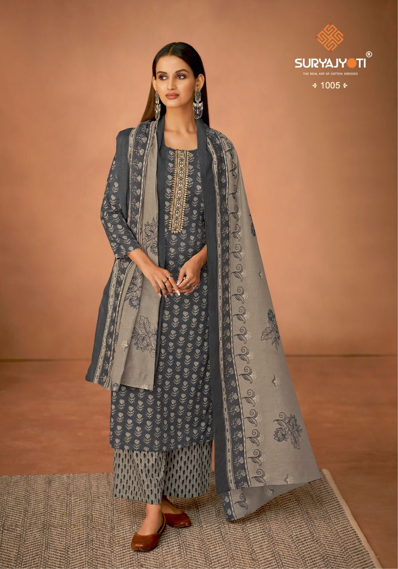 Suryajyoti Nikhaar Vol 1 Cambric Cotton Printed Festive Wear Salwar Kameez With Embroidery Work