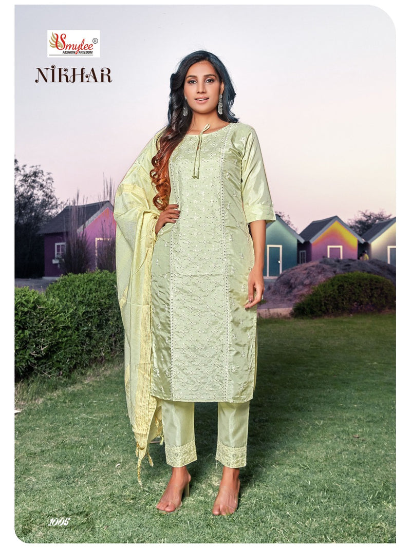 Smylee Fashion Nikhar Fiona Silk Designer Silk Fancy Stylish Party Wear Kurtis With Bottom & Dupatta