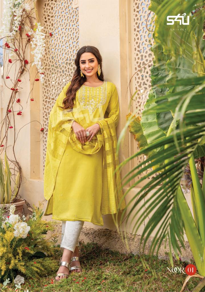 S4u Shivali Noor Chanderi Silk Designer Handwork Ready Made Party Wear Salwar Suits