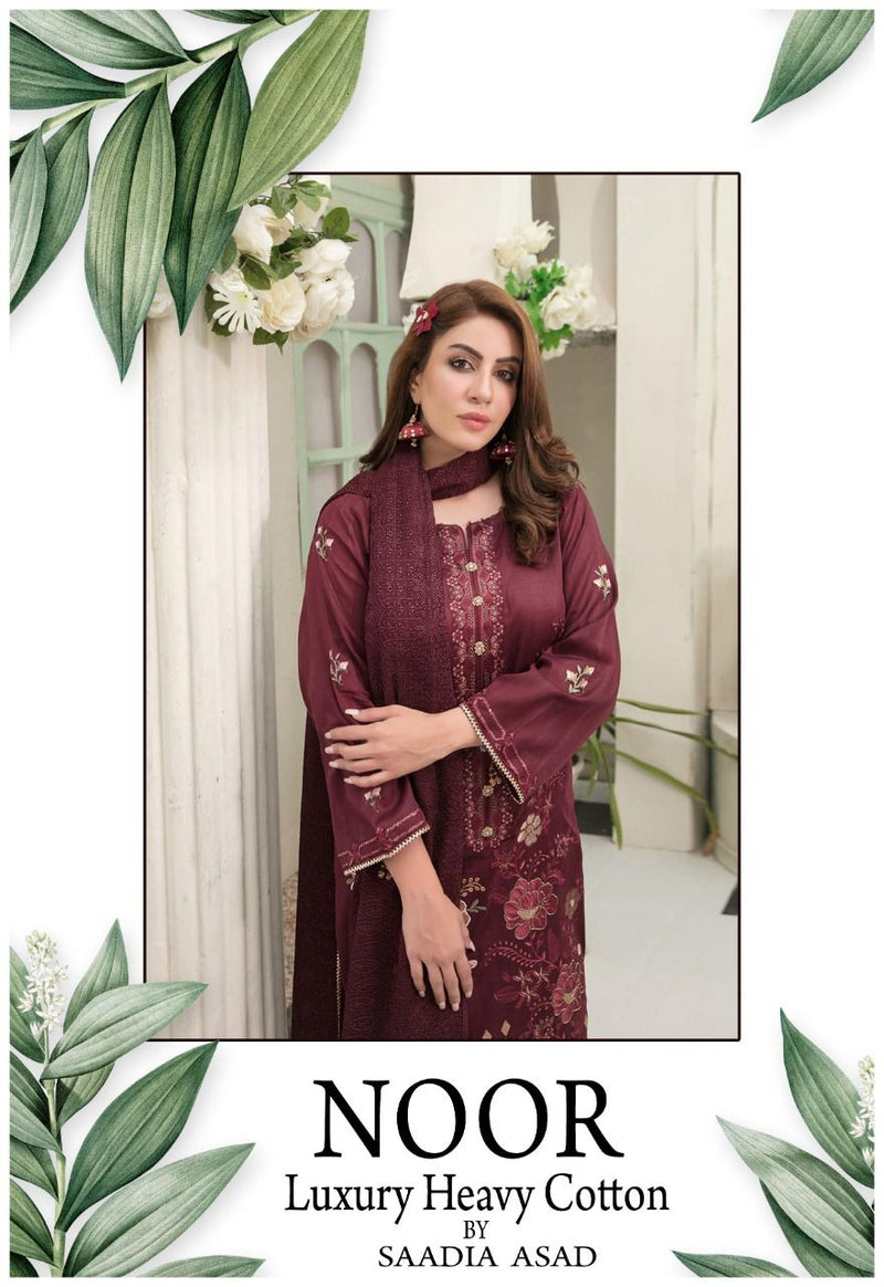 Saadia Noor Luxury Pure Cotton With Heavy Printed Work Stylish Designer Pakistani Salwar Suit