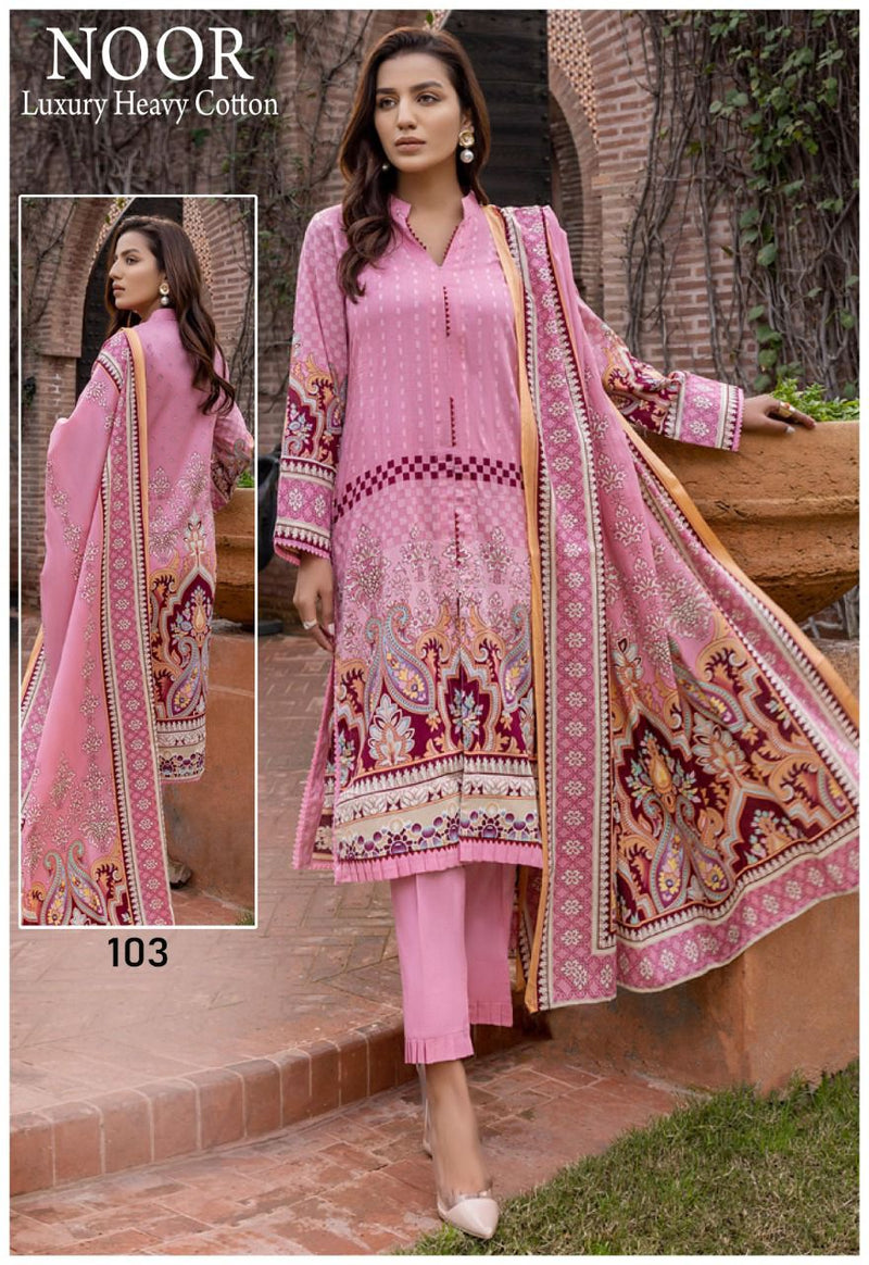 Saadia Noor Luxury Pure Cotton With Heavy Printed Work Stylish Designer Pakistani Salwar Suit