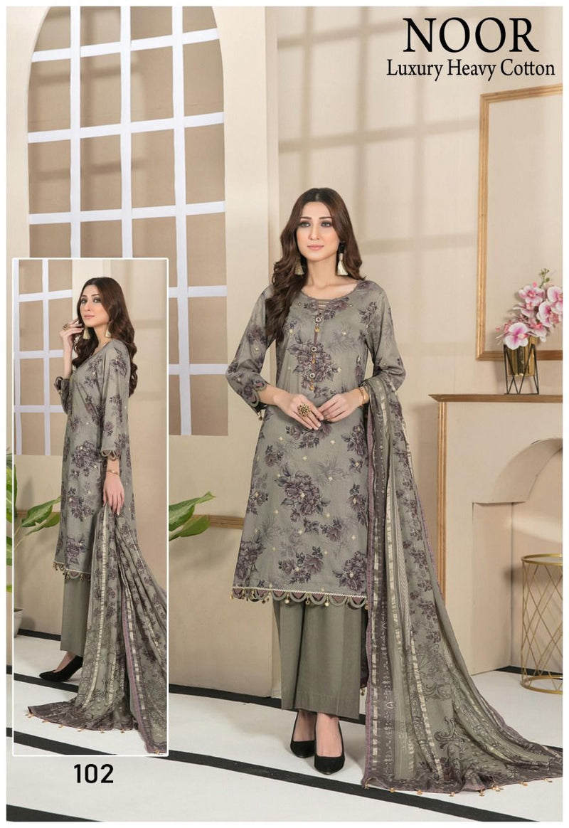 Saadia Noor Luxury Pure Cotton With Heavy Printed Work Stylish Designer Pakistani Salwar Suit