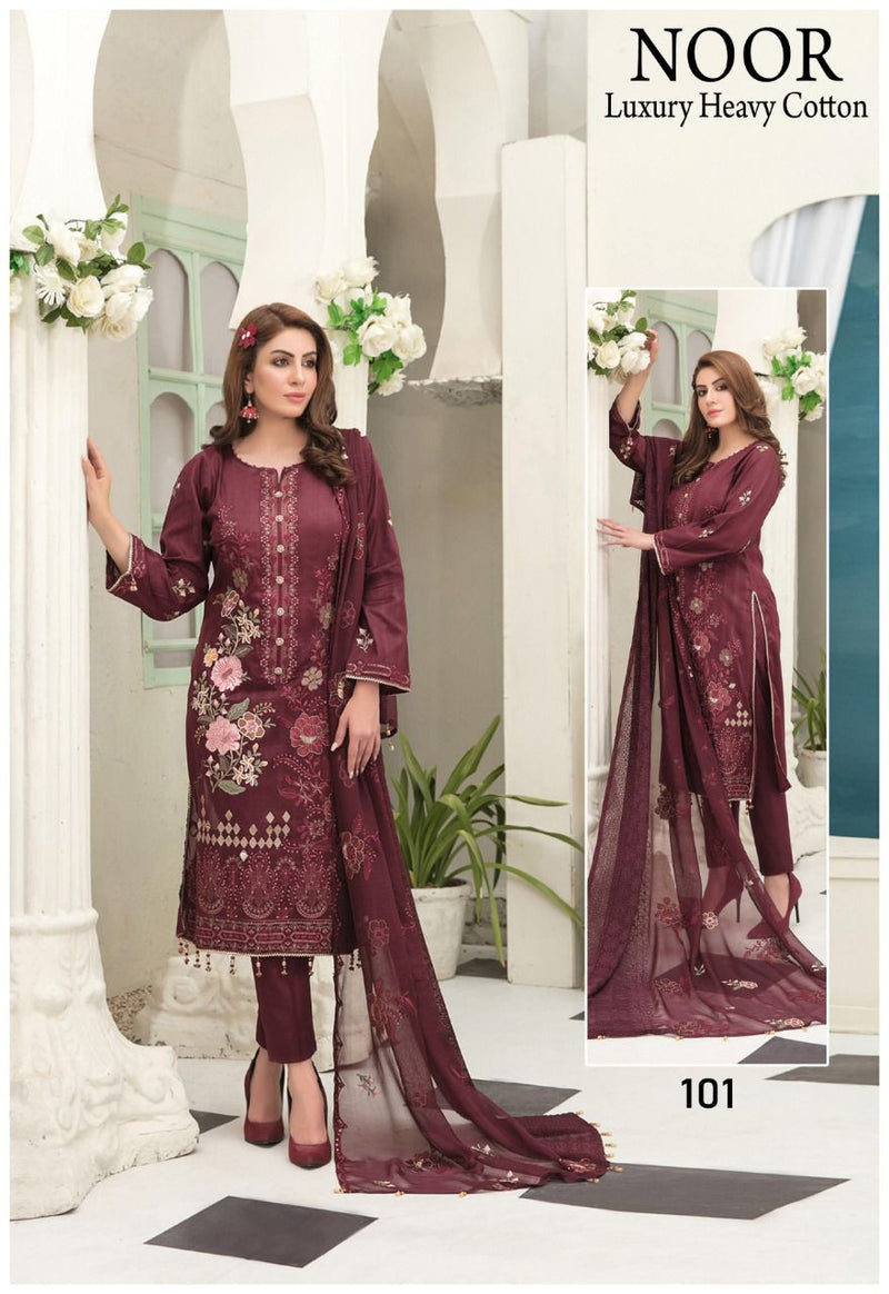 Saadia Noor Luxury Pure Cotton With Heavy Printed Work Stylish Designer Pakistani Salwar Suit