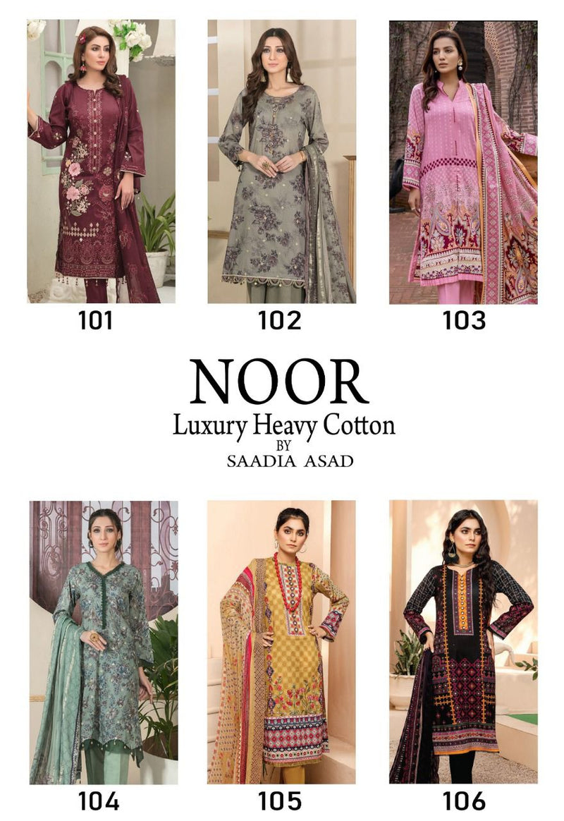 Saadia Noor Luxury Pure Cotton With Heavy Printed Work Stylish Designer Pakistani Salwar Suit