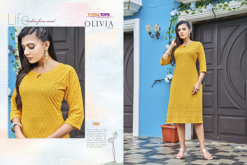 Tips & Tops Olivia Vol 3 Rayon With Luckhnowi Chikan Work Stylish Designer Party Wear Kurti