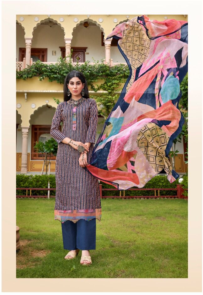 Rupali Fashion Oreo Jam Satin Printed With Heavy Embroidery Work stylish Designer Salwar suit