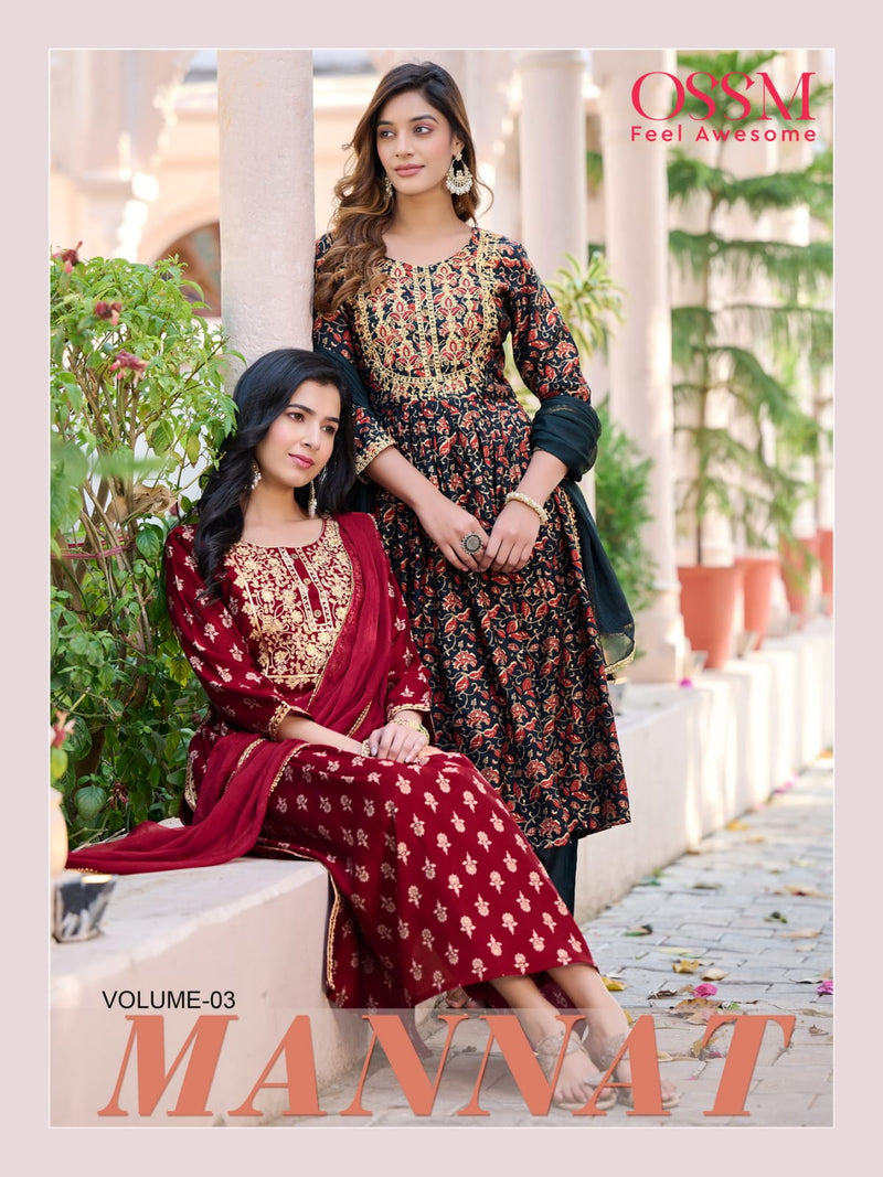 Ossm Mannat Vol 3 Premium Chanderi Embroidered Work Designer Kurti