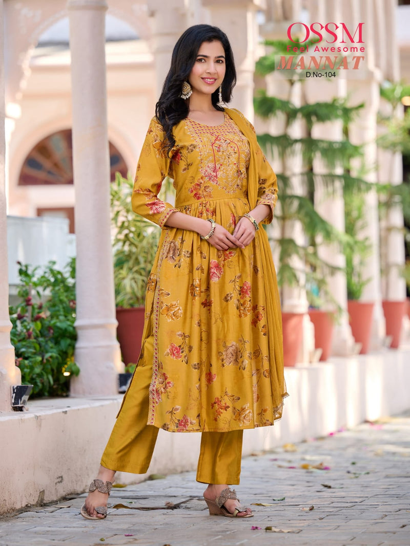 Ossm Mannat Vol 3 Premium Chanderi Embroidered Work Designer Kurti