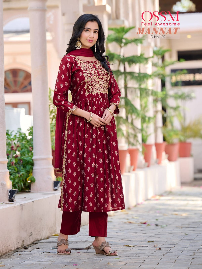 Ossm Mannat Vol 3 Premium Chanderi Embroidered Work Designer Kurti