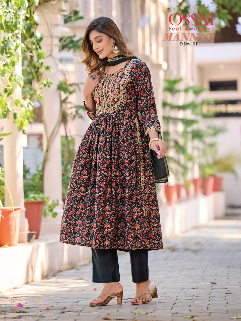 Ossm Mannat Vol 3 Premium Chanderi Embroidered Work Designer Kurti