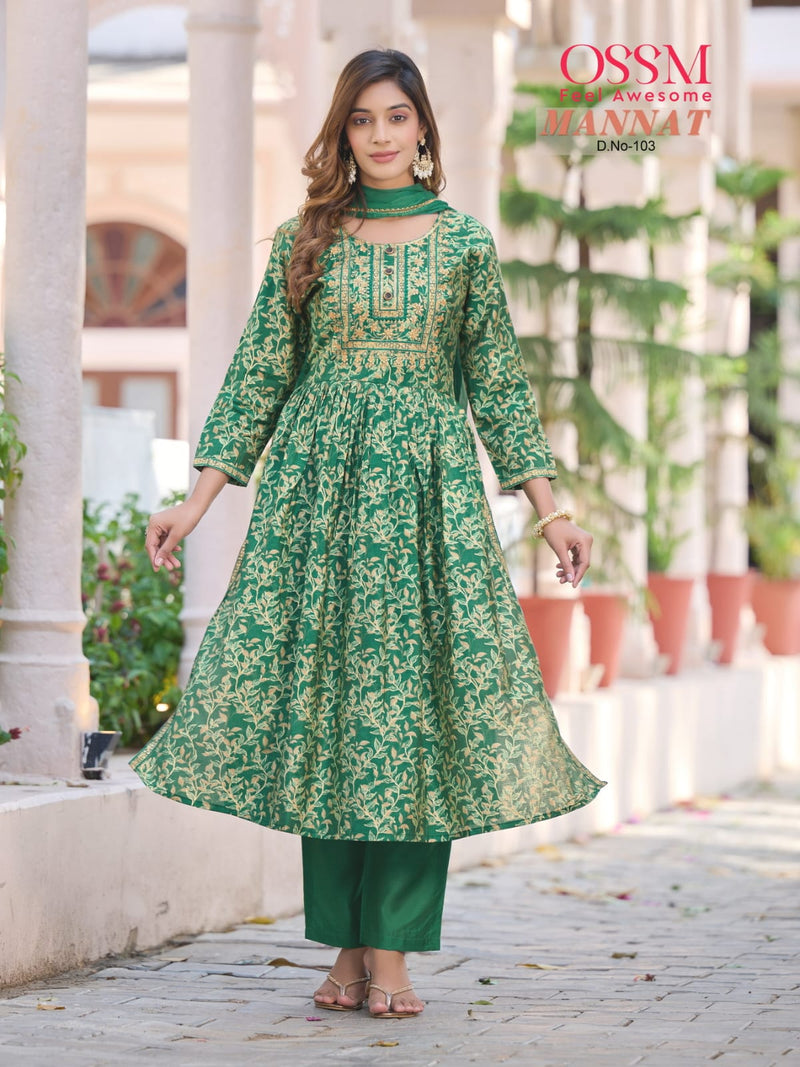 Ossm Mannat Vol 3 Premium Chanderi Embroidered Work Designer Kurti