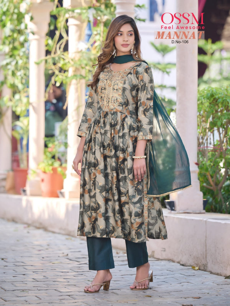 Ossm Mannat Vol 3 Premium Chanderi Embroidered Work Designer Kurti