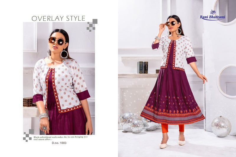 Rani Bhatiyani Pakhi Vol 1 Rayon Fancy Koti Style Party Wear Kurtis