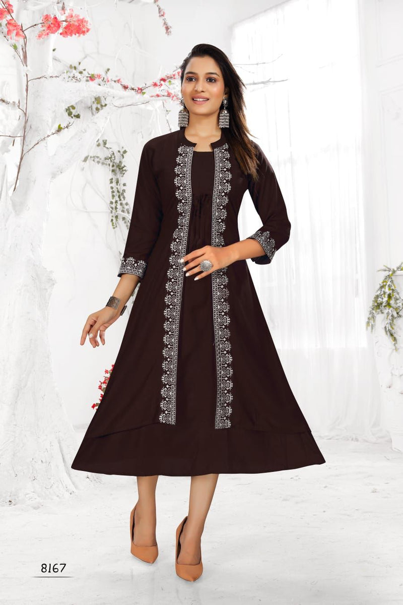 MF Panghat Vol 1 Rayon Embroidered Designer Frock Style Fancy Party Wear Kurtis