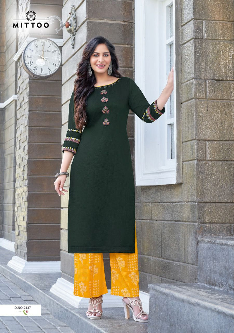 Mittoo Panghat Vol 21 Rayon Fancy Stylish Party Wear Kurtis With  Bottom