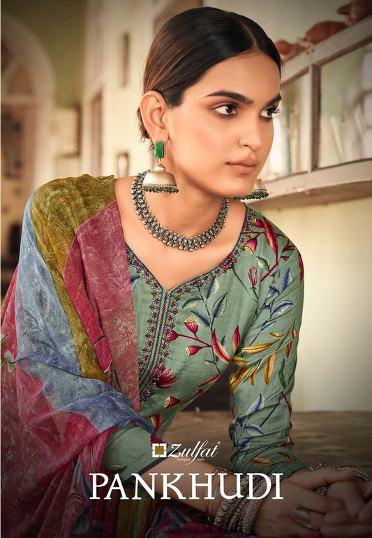 Zulfat Designer Pankhudi Jam Cotton With Heavy Embroidery Work Stylish Designer Party Wear Salwar Suit