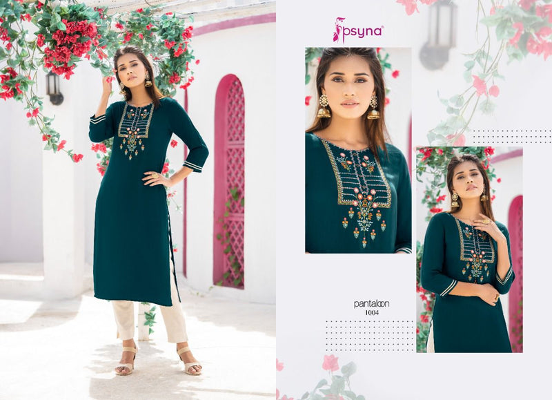 Psyna Pantaloon Rayon Fancy Stylish Party Wear Straight Kurtis