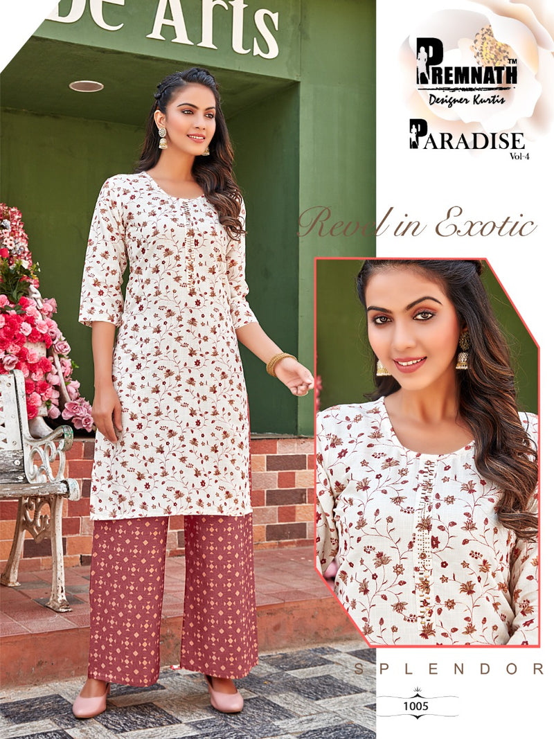 Premnath Designer Paradise Vol 4 Rayon Fancy Party Wear Kurtis With Plazo