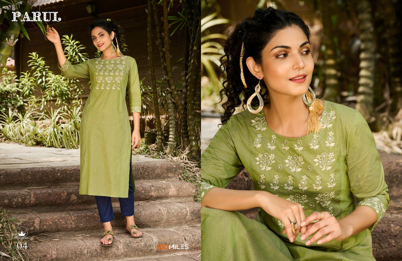 100 Miles Parul Cotton Fancy Embroidered Party Wear Kurtis