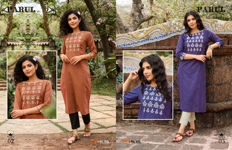 100 Miles Parul Cotton Fancy Embroidered Party Wear Kurtis