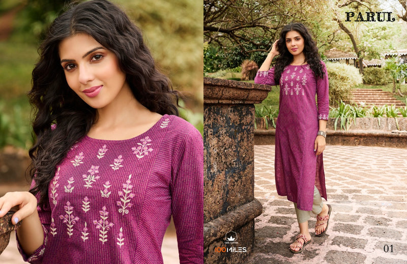 100 Miles Parul Cotton Fancy Embroidered Party Wear Kurtis