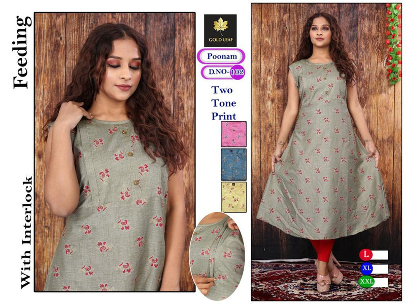 Gold Leaf Poonam Fancy Feeding Top Daily Wear Kurtis