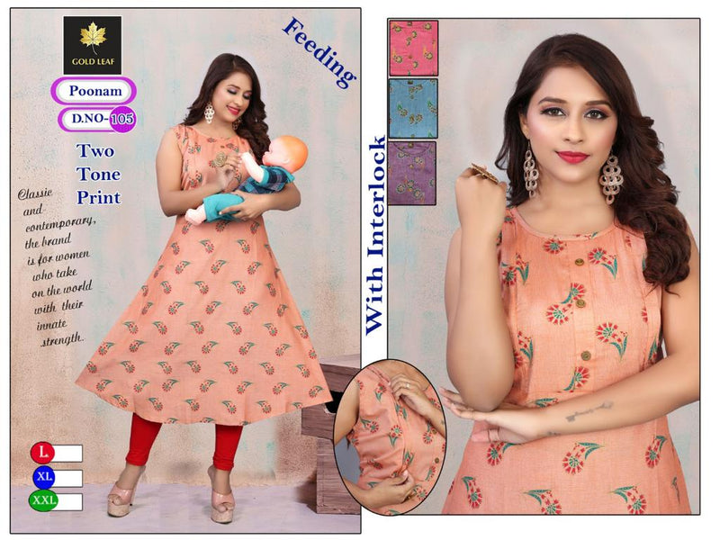 Gold Leaf Poonam Fancy Feeding Top Daily Wear Kurtis