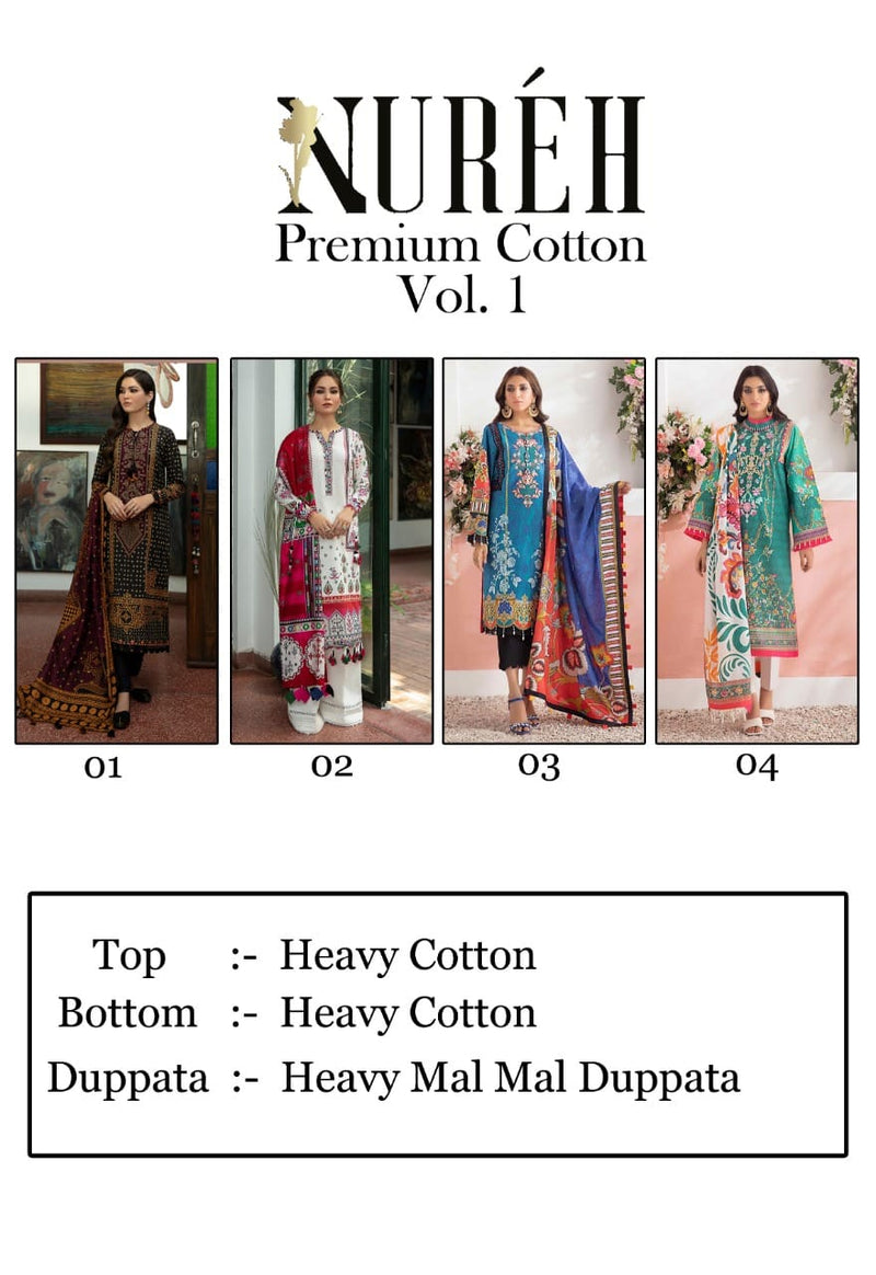 Nureh Premium Cotton Vol 1 Cotton Fancy Pakistani Style Festive Wear Salwar Suits