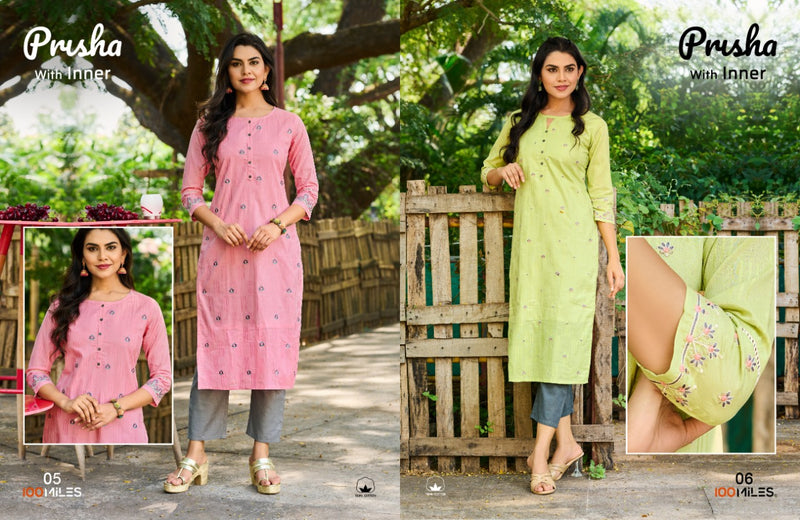 100 Miles Prisha Pure Cotton Stylish Straight Fancy Kurtis