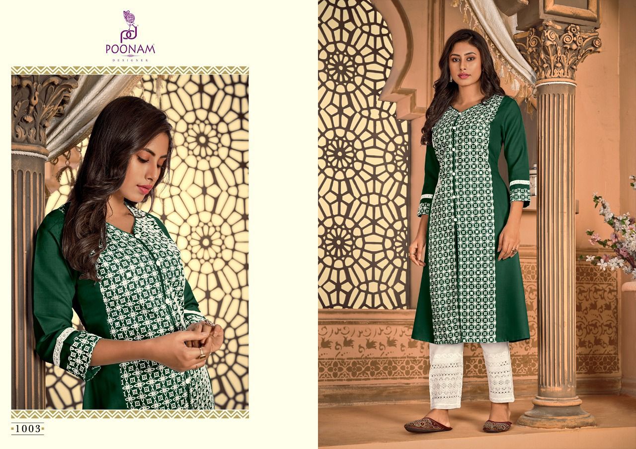 Poonam Designer Kira Cotton Chikan Work Fancy Kurti