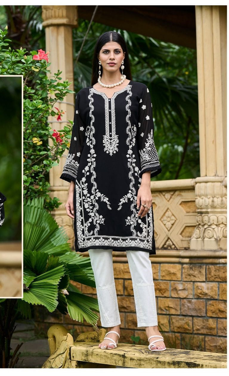 Shree Fabs Dno R 1017 Georgette With Beautiful Embroidery Work Stylish Designer Party Wear Kurti