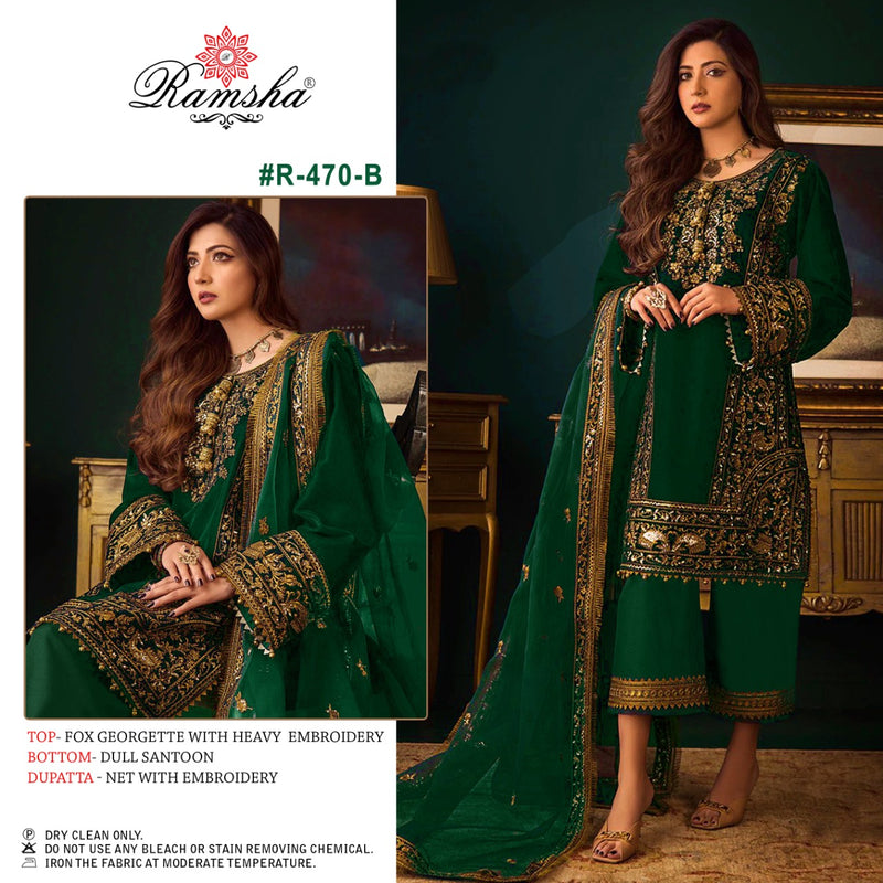 Ramsha Dno R 470 Georgette With Golden Embroidery Work Stylish Designer Party Wear Salwar Kameez