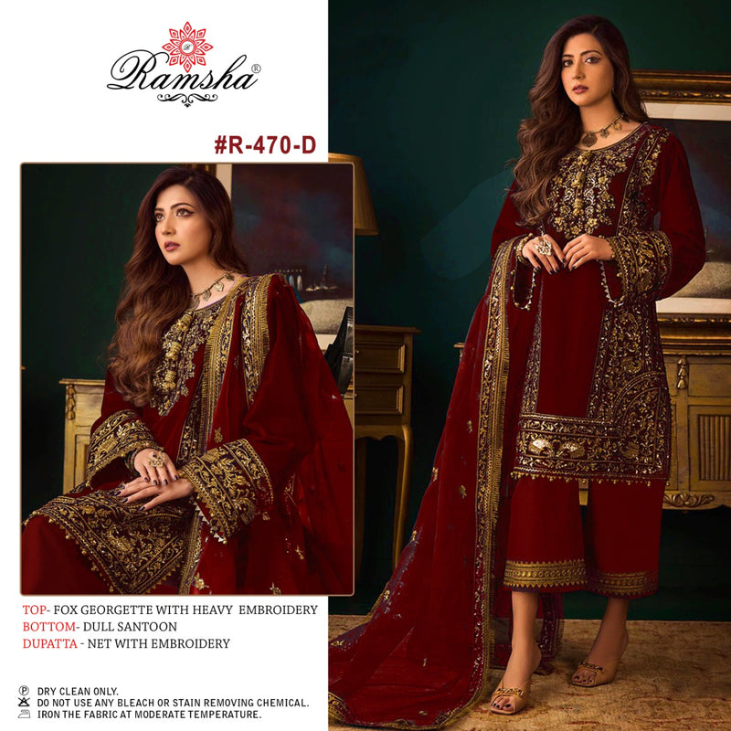 Ramsha Dno R 470 Georgette With Golden Embroidery Work Stylish Designer Party Wear Salwar Kameez