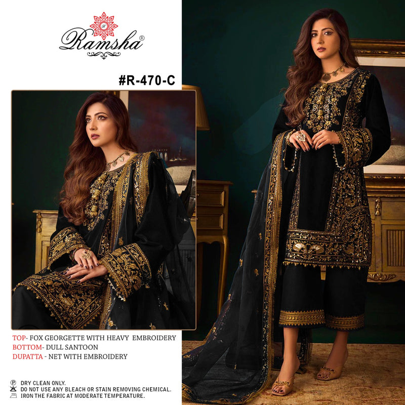 Ramsha Dno R 470 Georgette With Golden Embroidery Work Stylish Designer Party Wear Salwar Kameez