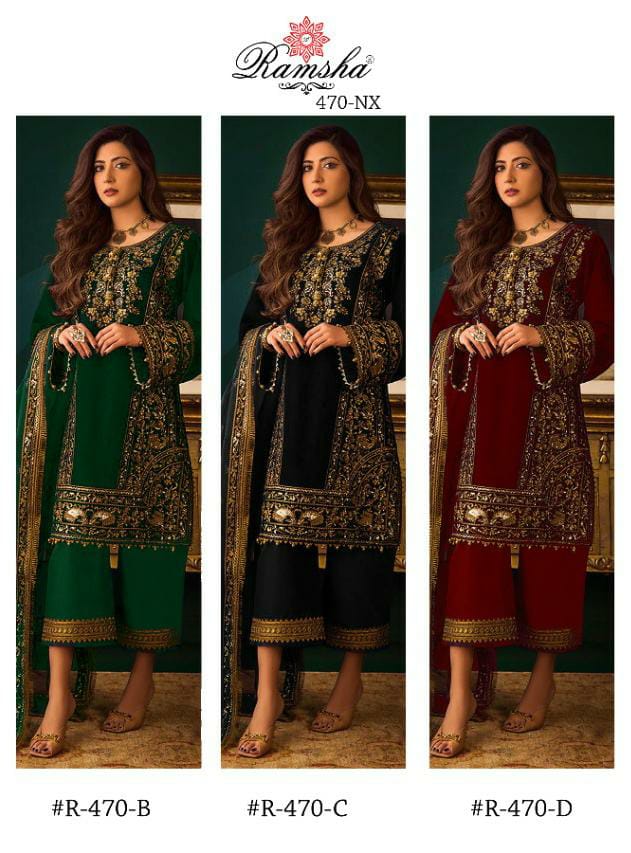 Ramsha Dno R 470 Georgette With Golden Embroidery Work Stylish Designer Party Wear Salwar Kameez