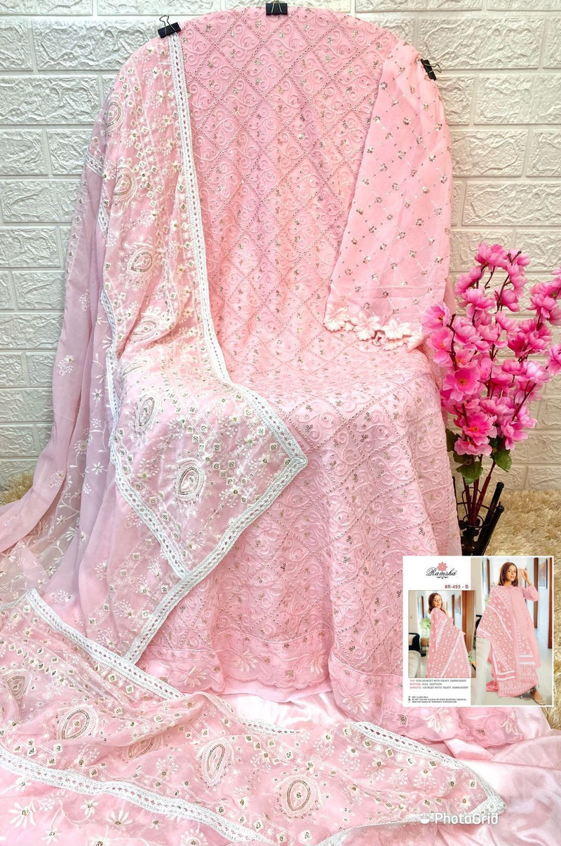 Ramsha Dno 495 B Georgette With Heavy Embroidery Work Stylish Designer Party Wear Salwar Kameez