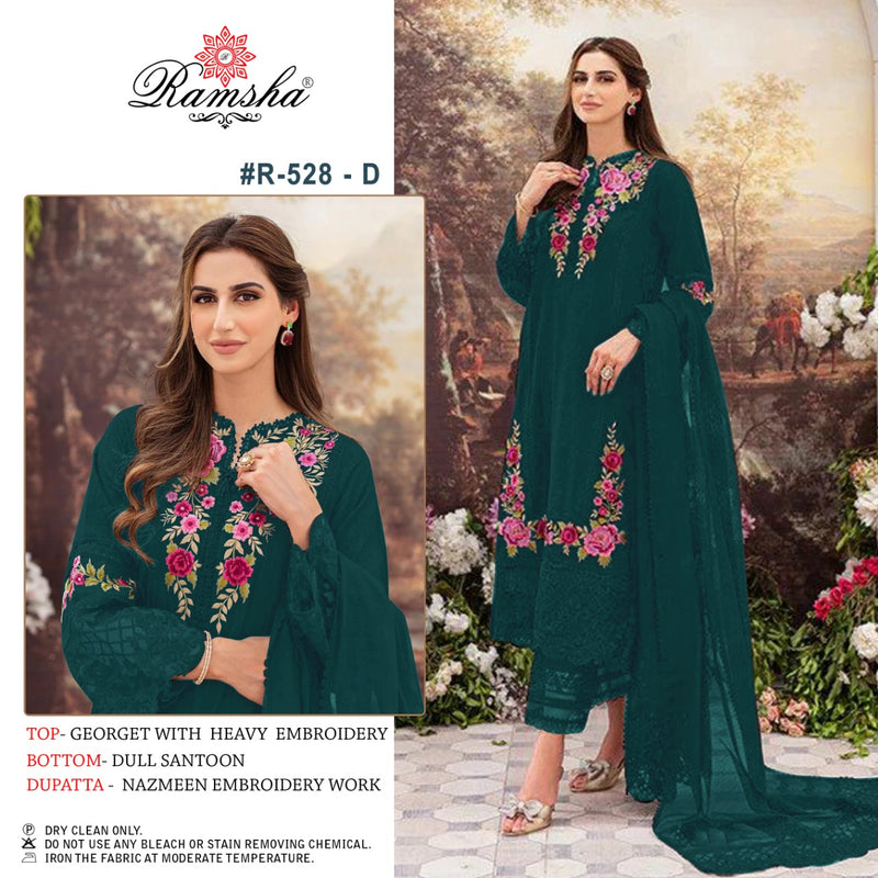 Ramsha R 528 D Georgette With Beautiful Embroidery Work Stylish Designer Pakistani Salwar Kameez