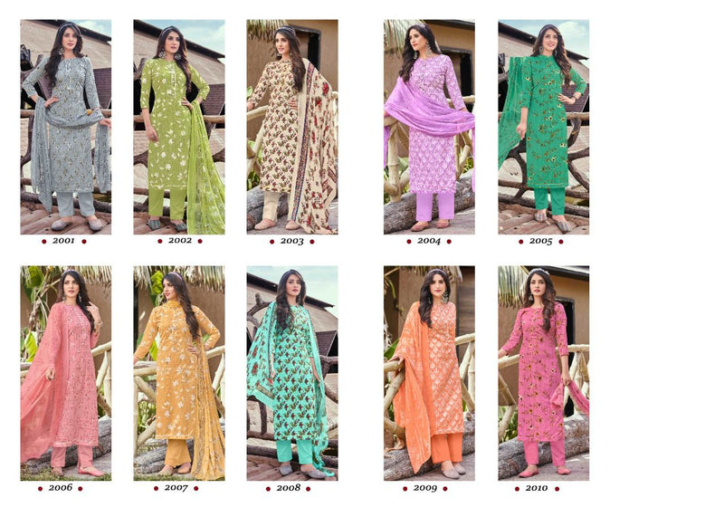 Radha Fab Rose Cotton Festice Wear Salwar Suits With Foil Print