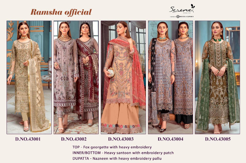 Serene Ramsha Official Fox Georgette Designer Pakistani Style Wedding Wear Salwar Suits