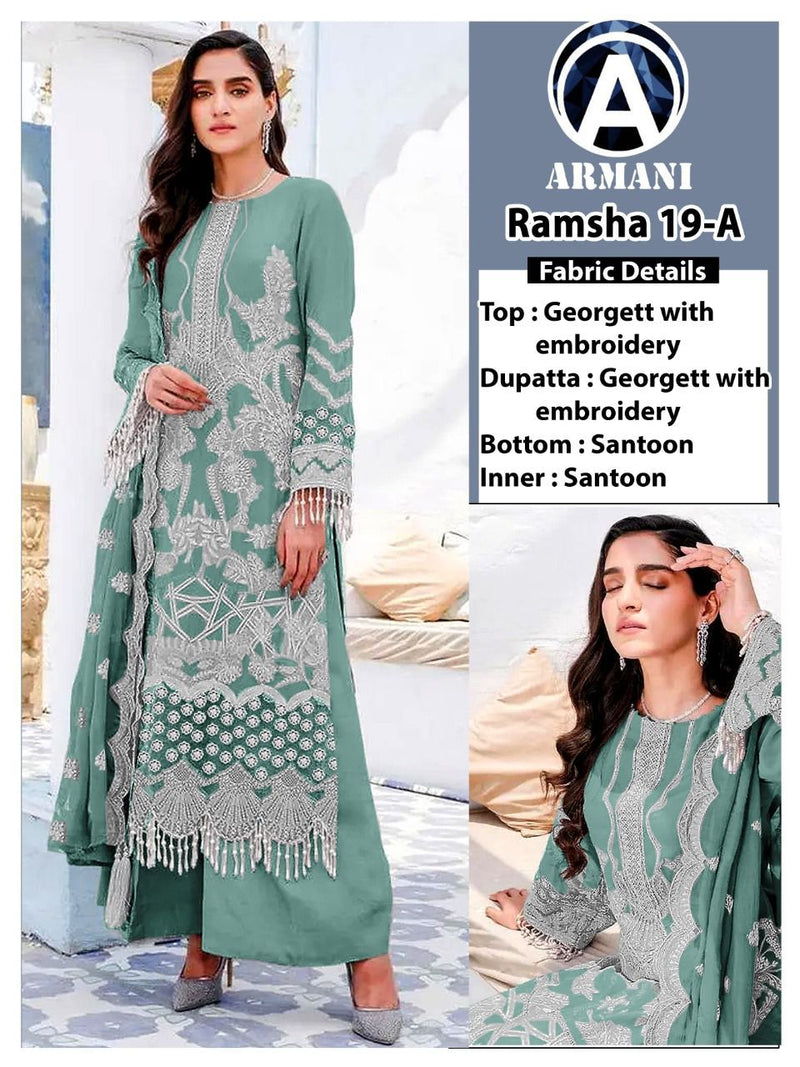 Armani Ramsha Vol 19 A Georgette With Beautiful Heavy Embroidery Work Stylish Designer Party Wear Pakistani Salwar Kameez