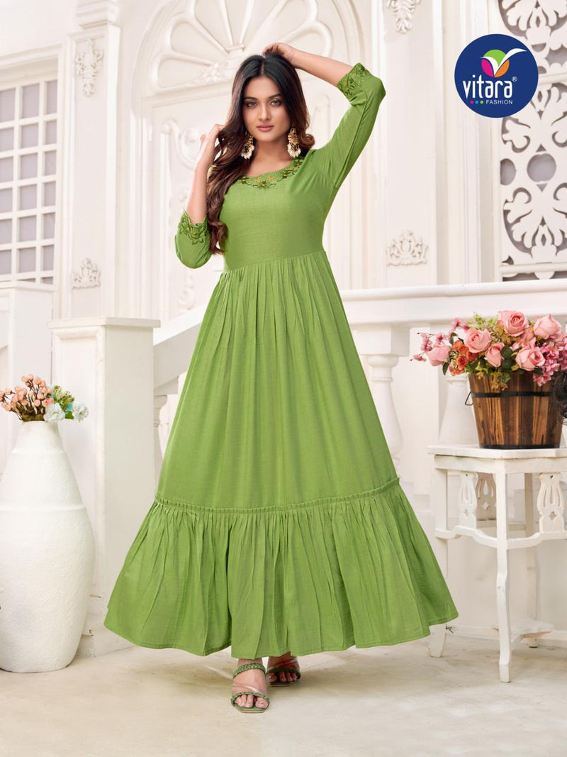 Vitara Fashion Rangmala Rayon Fancy Designer Partywear Kurti