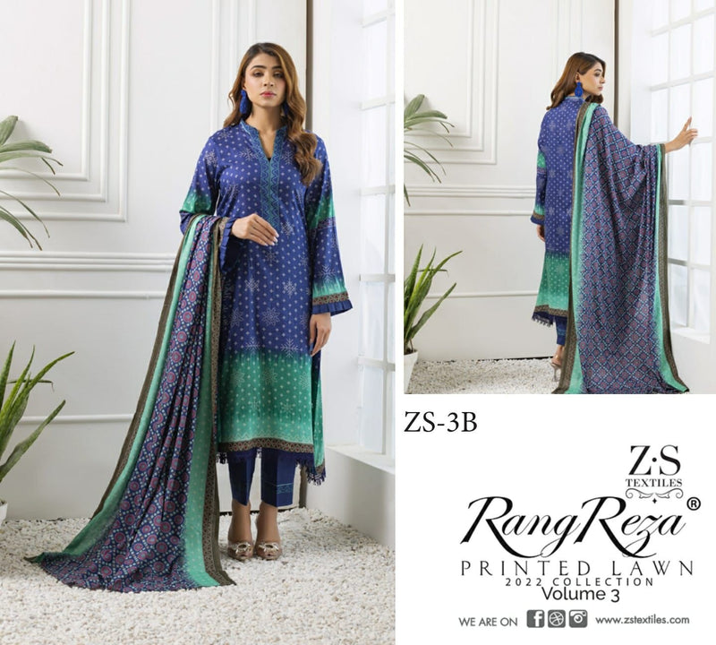 Z S Textile Rangreez Printed Lawn Cotton Vol 3 Pakistani Style Party Wear Salwar Kameez