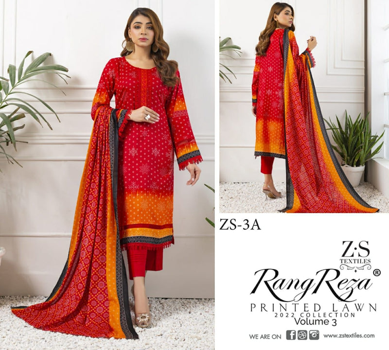 Z S Textile Rangreez Printed Lawn Cotton Vol 3 Pakistani Style Party Wear Salwar Kameez