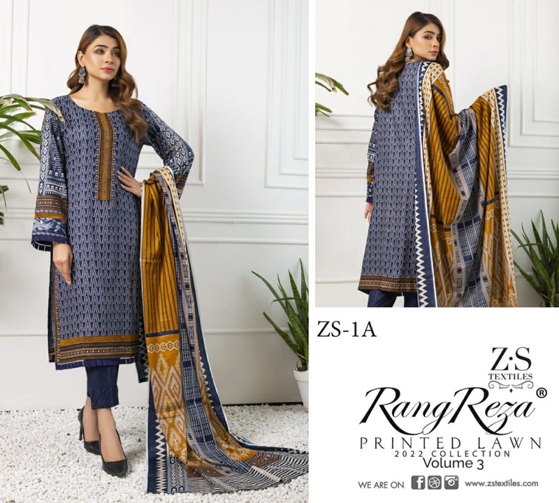 Z S Textile Rangreez Printed Lawn Cotton Vol 3 Pakistani Style Party Wear Salwar Kameez