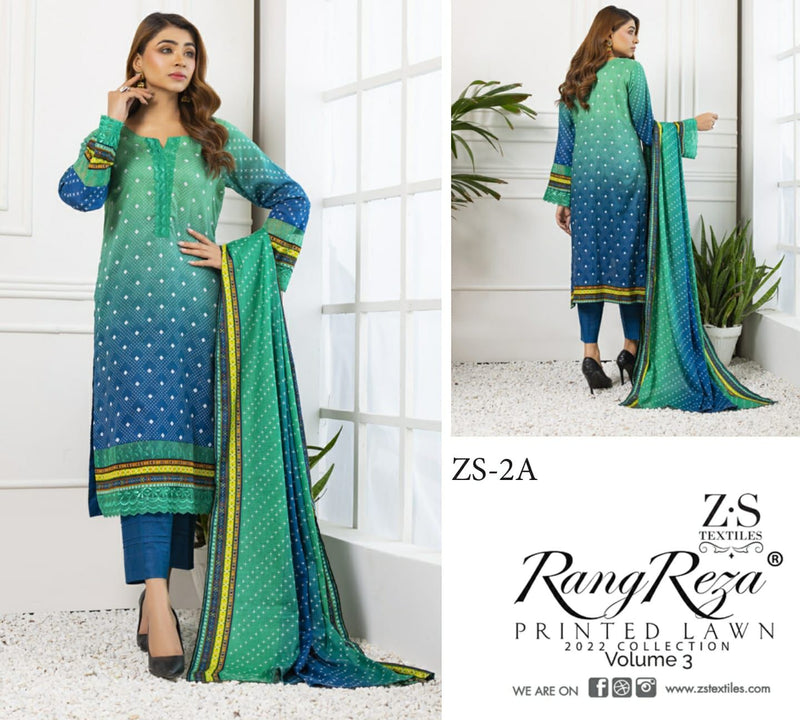 Z S Textile Rangreez Printed Lawn Cotton Vol 3 Pakistani Style Party Wear Salwar Kameez