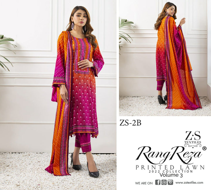 Z S Textile Rangreez Printed Lawn Cotton Vol 3 Pakistani Style Party Wear Salwar Kameez