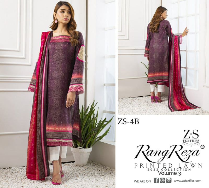 Z S Textile Rangreez Printed Lawn Cotton Vol 3 Pakistani Style Party Wear Salwar Kameez